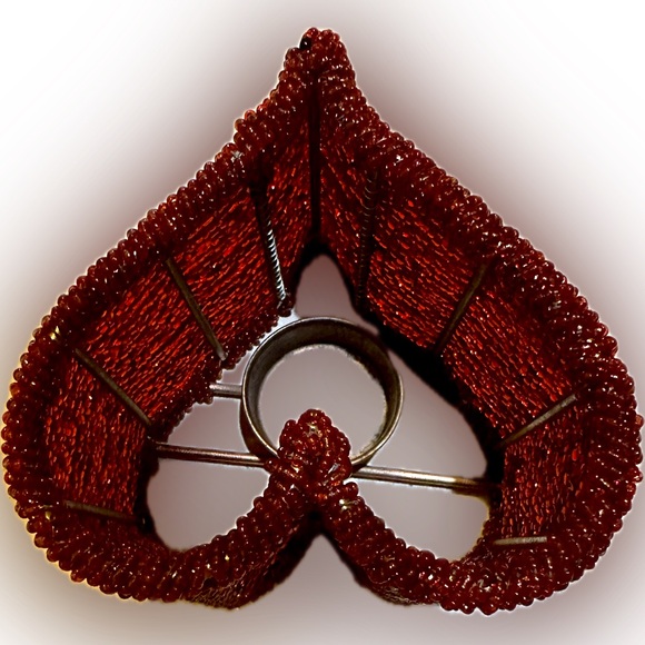VTG DARK RED BEADED HEART CANDLE HOLDER STURDY METAL ROSE GOLD WIRE FRAME 4.5” - Picture 3 of 11